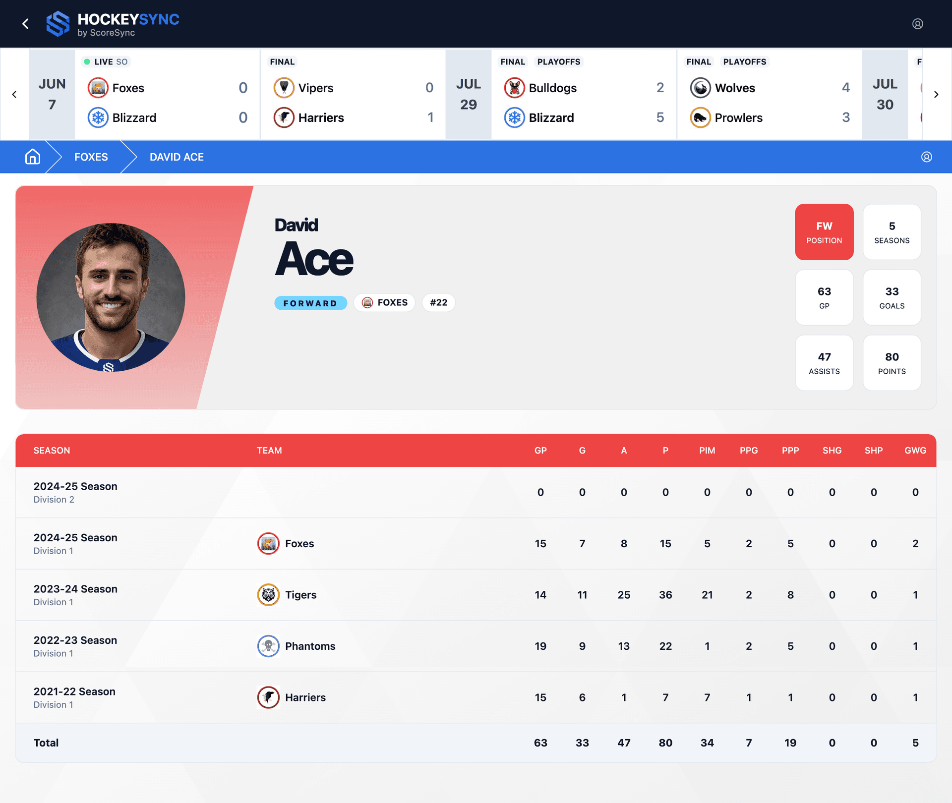 Player Profiles & Stats feature screenshot